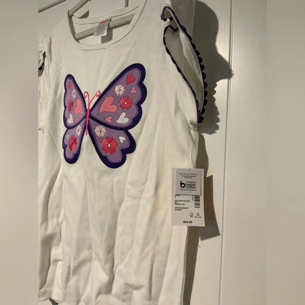 Girls‎ Embroidered Letter Tulip Top - White Butterfly Kids Top